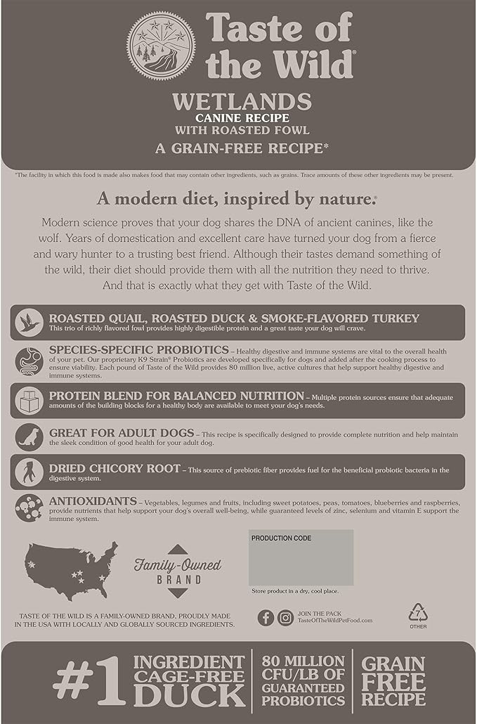 Taste of the Wild Wetlands Grain-Free Dry Dog Food with Roasted Fowl 5lb