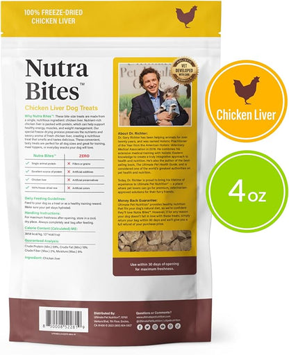 ULTIMATE PET NUTRITION Nutra Bites Freeze Dried Raw Single Ingredient Training Treats Food Topper for Dogs, 4 Ounces, Chicken Liver
