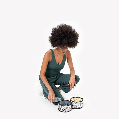OllyDog Superbowl | Collapsible Dog Travel Bowl | 2 Compartment Food & Water | Foldable| Portable Dog Bowl | Hiking, Camping (Magnolia)