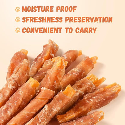 Pawmate Chicken Jerky Wrapped Sweet Potato Dog Treats w/Taurine, Healthy Dog Snacks Low Fat High Protein, Chewy Training Rewards Treats for Small Medium Large Breeds,10.6 oz, 13-17 Counts