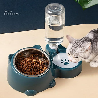 Compact Dog Feeding Station Automatic Water Bottle Removable Stainless Steel Dish Spill Design Double Dog Bowls with Water Bottle