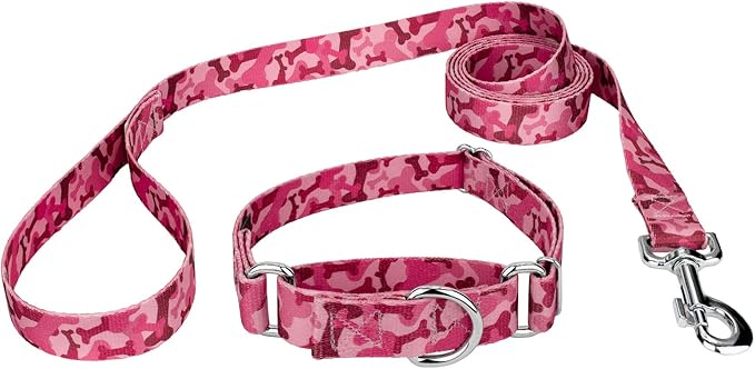 Country Brook Petz - Pink Bone Camo Martingale Dog Collar and Leash - Camouflage Collection Featuring Rugged Designs (5/8 Inch, Small)