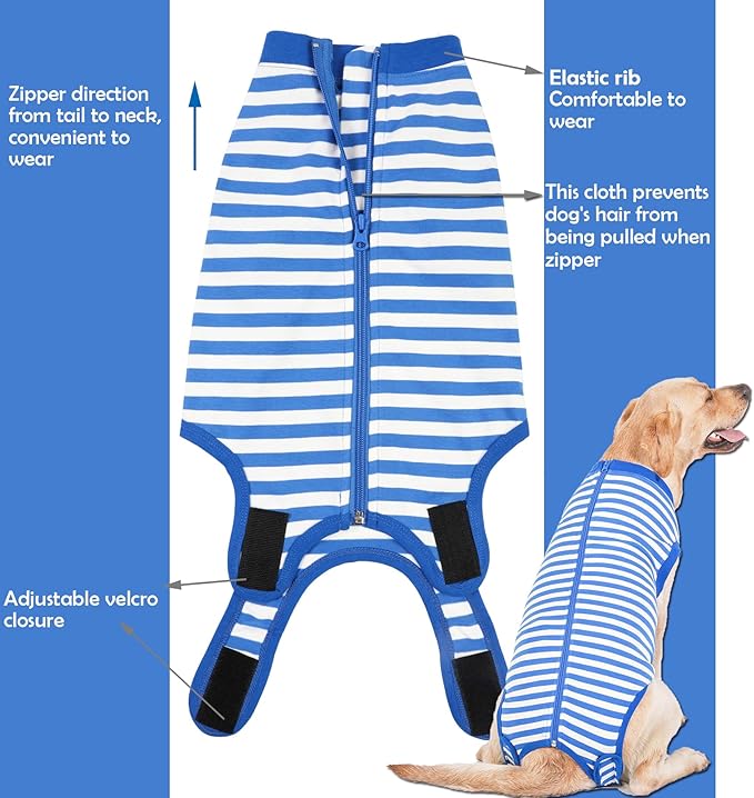 Dog Recovery Suit Post Surgery Shirt for Puppy,Small Female Male Wound Protective Suit,Blue XS