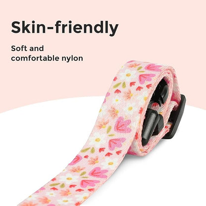 Kazazoo Dog Collar Cute and Soft Nylon Puppy Collar Girl, Adjustable Dog Collars for Medium Large Dogs, Pink Flowers-L