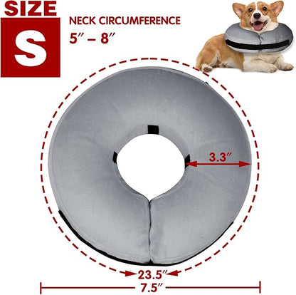 Inflatable Dog Cone Collar-Soft Protective Cone for Dogs After Surgery,Dog Donut Collar for Large Medium Small Dogs and Cats (Grey,Small)
