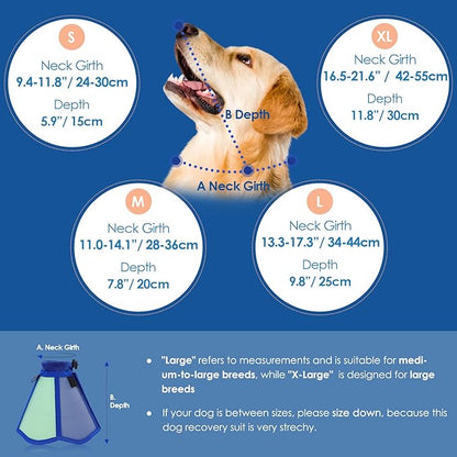 Cone for Dogs, Soft Dog Cone for Medium Large Dogs, Dog Cones Collar After Surgery to Stop Licking, Adjustable Pet Cones Alternative with Double-Layer Design, Blue L