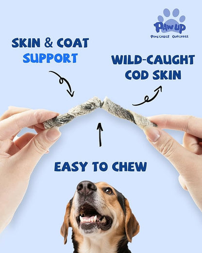 PAWUP Cod Skin Rolls Dog Treats Natural High Omega 3 Dog Snacks, Single Ingredient Cod Skin Chews for Small Dogs w/Taurine, 16 oz