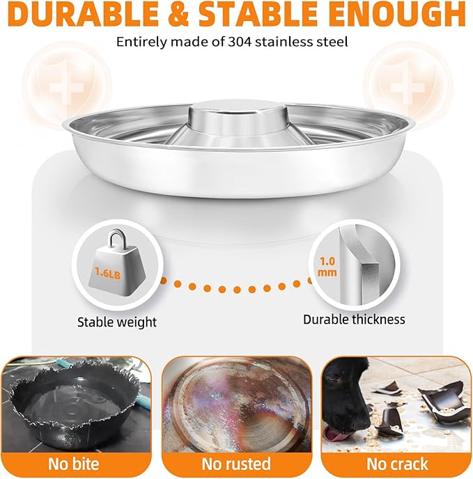 Stainless Steel Puppy Bowls 2 Pack, Pet Slow Feeder Bowls, Water Bowl, Feeding Weaning for Small Medium Large Dogs, Cat, Pets (2 Pack, Large：1.3” x 13.6”)