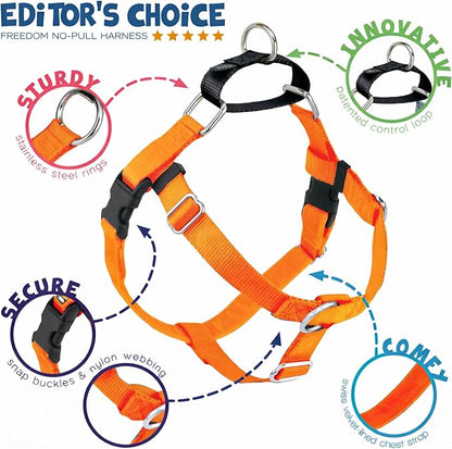 2 Hounds Design Freedom No Pull Dog Harness, Adjustable Harness, Easy Walking & Comfortable Control, Fits Small, Medium & Large Dogs, Solid Colors, Made in USA, 5/8" SM, Neon Organge