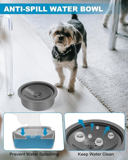 No Spill Dog Water Bowl, Slow Drinking Non Spilling Water Dish, Fits into Elevated Pet Feeder, 30oz Messy Drip Proof Slobber Stopper Water Dispenser for Dogs