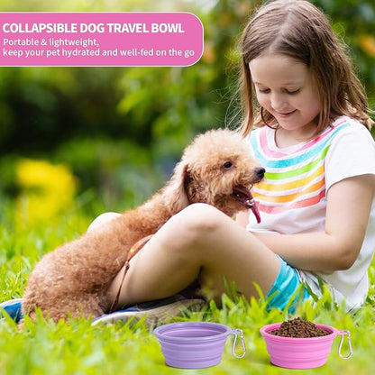 SLSON Collapsible Dog Bowl, 2Pack Macaron Color Pet Travel Bowls Silicone Foldable Water Feeder Dish for Small to Large Dogs Cat Walking Hiking Camping (Macaron Rose and Violet, Small)
