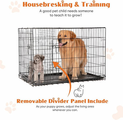 Sweetcrispy 36 Inch Dog Crate, Medium Crates Double Door Folding Metal Wire Dog Cage with Plastic Leak-Proof Pan Tray, Pet Kennel for Indoor, Outdoor, Travel