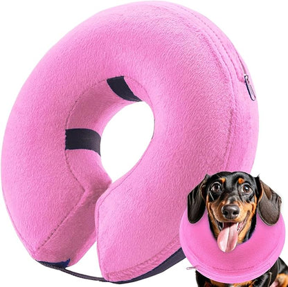 Inflatable Dog Cone Collar (M Size), Soft Blow-up Protective Recovery Collar, Cat Donut Cone, Comfy E-Collar After Surgery for Dog/Cats, Pink