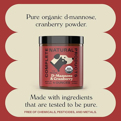 Complete Natural Products Organic D-Mannose & Cranberry Powder for Pets - 4oz - Pure D-Mannose & Cranberry