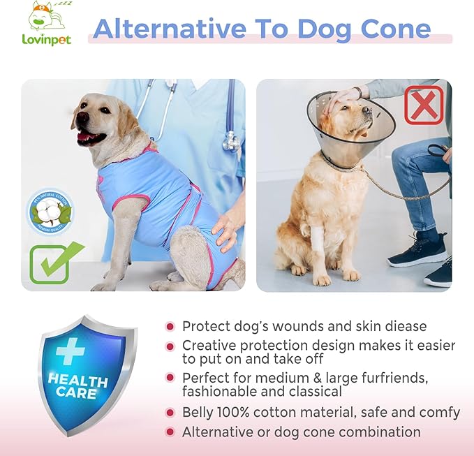 LovinPet Dog Recovery Suit for Large Medium Dogs - Bodysuit Onesie for Shedding Skin Disease Pet Pajamas Dog Anti Licking for Abdominal Wound After Surgery,Elephant,Blue,XL