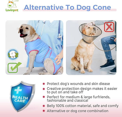 LovinPet Dog Recovery Suit for Large Medium Dogs - Bodysuit Onesie for Shedding Skin Disease Pet Pajamas Dog Anti Licking for Abdominal Wound After Surgery,Elephant,Blue,XL