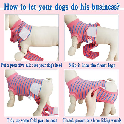 Dog Surgery Recovery Suit, Recovery Shirt for Male Female Dog Cats, Cone E-Collar Alternative Abdominal Wounds Spay Bandages Onesie, Anti-Licking Pet Surgical Recovery Suit,Pink Large