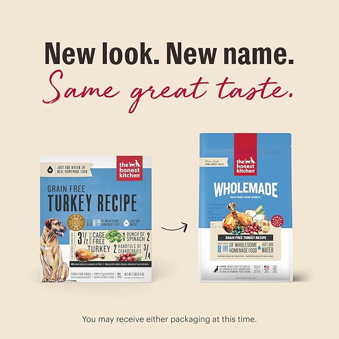 The Honest Kitchen Human Grade Wholemade™ Dehydrated Dog Food, Grain Free Turkey Dog Food, 2 lb Bag