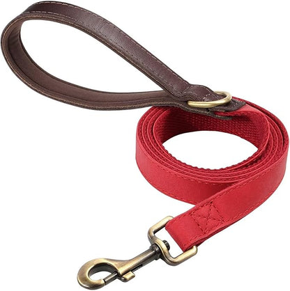 Didog PU Leather Dog Leash for Small Dogs 4.5ft, Soft Padded Handle Dog Leashes for Medium Size, Walking and Training Leashes Faux Leather for Large Pet,Red
