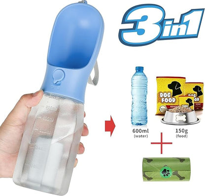 Dog Water Bottle with Food Container, Portable Pet Dog Water Dispenser for Outdoor Walking,Hiking,Travel,Puppy Essentials,Puppy Supplies,Replaceable Waste Bags