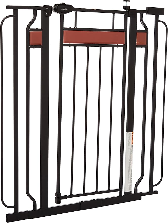 Regalo Safety 37" Extra Tall Baby Gate for Doorways & Bottom of Stairs, Wood Accent Pressure Mounted Gate with Door for Babies, Toddlers & Pets, Tested & Safe for 30 Years, American Designed and Owned