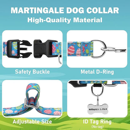 Easter Reflective Martingale Collar for Dogs with Quick Release Buckle Spring Holiday Dog Collars (Colorful Egg, Small)