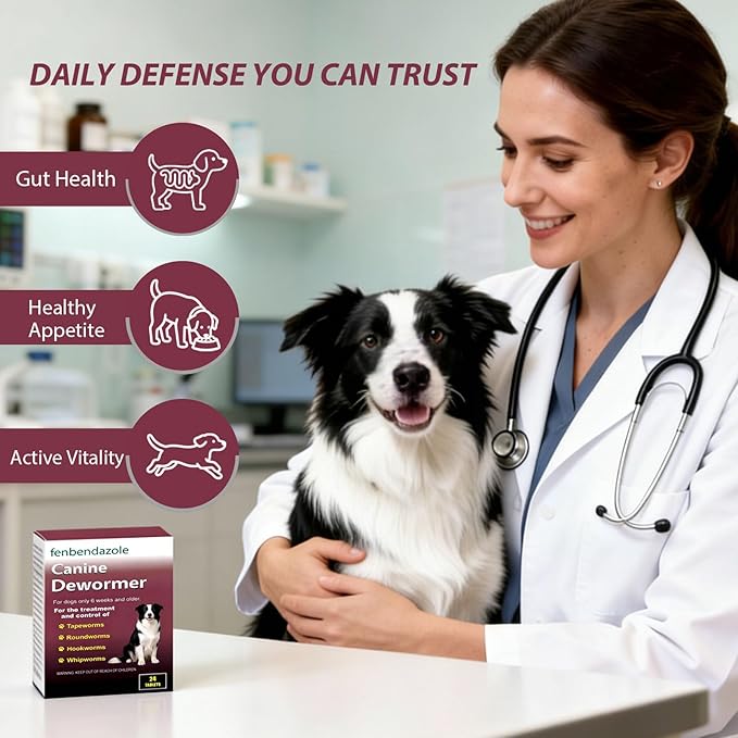 Fenbendazole Dewormer for Dogs & Puppies, Oral Treatment for Tapeworms, Roundworms, Hookworms and Whipworms, 24 Count