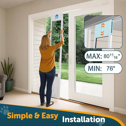 Automatic Sliding Glass Dog Door with Collar Sensor,Large Electric Doggy Door for Sliding Glass Door, Adjustable 76" to 80-11/16" Slider Height,Custom Scheduling & Anti-Pinch,Fit Dog Up to 100 Lbs (L)
