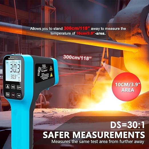 HOLDPEAK Pyrometer D:S=30:1 with Bluetooth, High Temp Infrared Thermometer -58℉~2912℉, Non-Contact Industrial Digital IR Laser Thermometer Gun with Waterproof Touch Button (NOT for Human)