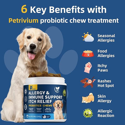 Dogs Allergy & Itch Relief Chews, Dog Probiotics for Skin & Immune Support Helps Relieve Itchy Skin & Ear, Dog Allergy Supplement for Paw Licking, Itching Skin Relief with Colostrum, Fish Oil (Brown)