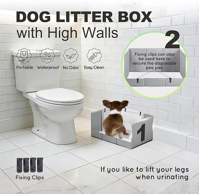 HQ4US 4LEGS Dog Litter Box, Puppy Pee Pad Holder Foldable, Small Indoor Dog Potty Tray for Puppy, High Walls, Seamless, No Assembly, Waterproof, Easy to Clean, No Spill,Portable for Travel