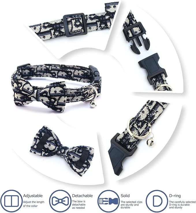 Bowtie Collars for Big Dogs, Elegant Dog Bow Tie Collars, Dog Collars with Bowtie Adjustable 15.7"-20.9", Black, L