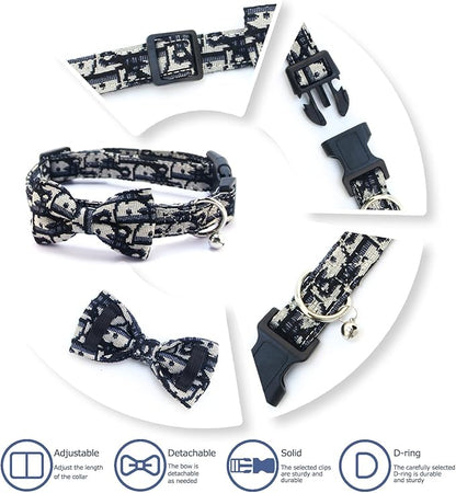 Bowtie Collars for Big Dogs, Elegant Dog Bow Tie Collars, Dog Collars with Bowtie Adjustable 15.7"-20.9", Black, L