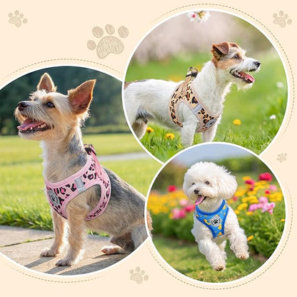BEAUTYZOO Step in Dog Harness and Leash Set,Reflective Dog Harness No Pull No Choke Puppy Harness for Small Medium Dogs Cats,Soft Padded Mesh Vest Harnesses for Girl and Boy Pets,Leopard Pink M