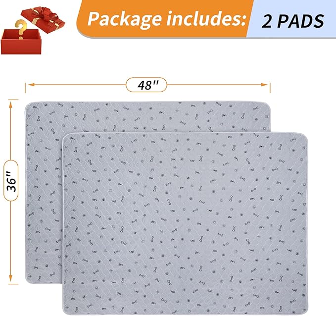 Washable Puppy Pads 2 Pack,Absorbent Washable Pee Pads for Dogs, Reusable Whelping Pads, Non-Slip Pet Mats Floor Protector for Couch Cover, Crate, Potty Training -36x48