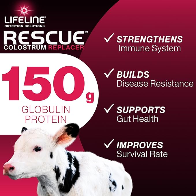 ANNUSO LIFELINE Rescue High-Level Colostrum Replacer for Calves, 1.1lb Bag - 150g Globulin Protein - Replaces Maternal Colostrum in One Feeding - Immune Support, Vitamins, Minerals - Easy-Mix Formula