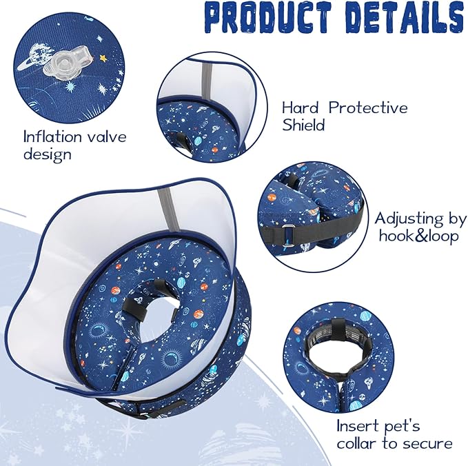 Elevated Inflatable Dog Cone Collar to Stop Licking, Dog Donut Collar After Surgery, Soft Pet Cone Alternative for Small Medium Large Dogs
