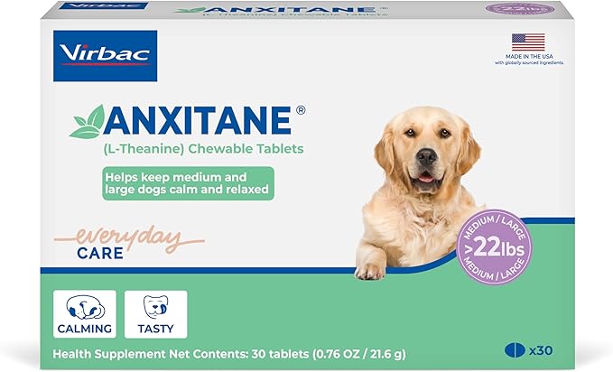 Virbac ANXITANE® (L-Theanine) Chewable Tablet - Promotes relaxation for anxious behavior - Medium/Large Dog >22lbs