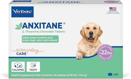 Virbac ANXITANE® (L-Theanine) Chewable Tablet - Promotes relaxation for anxious behavior - Medium/Large Dog >22lbs