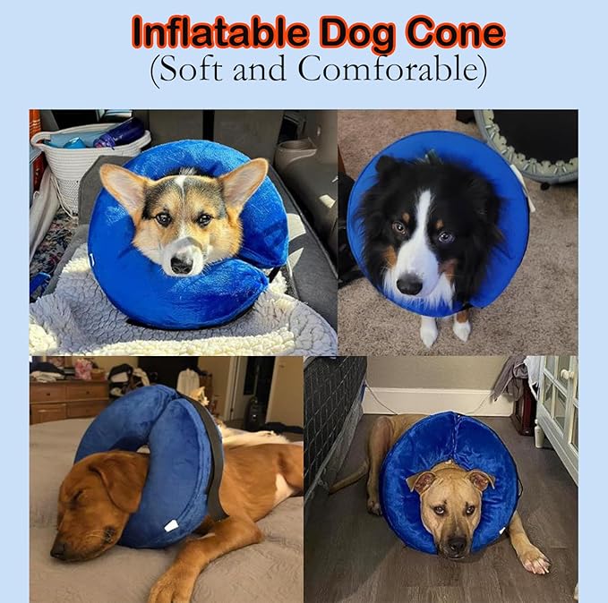 Inflatable Dog Cone Collar After Surgery, Soft Dog Neck Donut Collar, Blow up Donut E-Collar for Small Medium Large Dogs and Cats, Dogs Recovery Cone Alternative