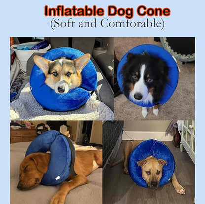 Inflatable Dog Cone Collar After Surgery, Soft Dog Neck Donut Collar, Blow up Donut E-Collar for Small Medium Large Dogs and Cats, Dogs Recovery Cone Alternative