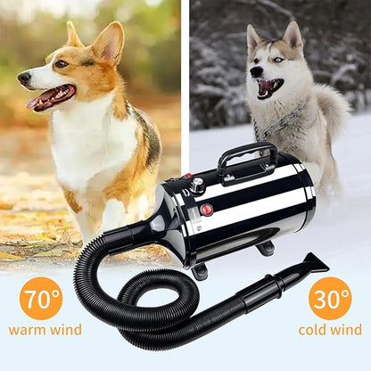 High Velocity Professional Dog Grooming Dryer,Adjustable Temperature and Speed Hair Dryer for Pets with 4 Nozzles