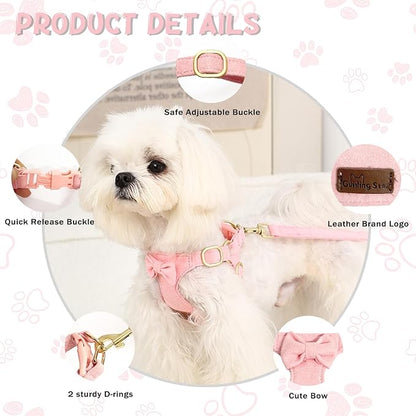 Guiding Star Dog Harness Small Sized Dog with Multifunction Leash, No Pull Puppy Dog Harness and Leash Set Training, Cute Soft Adjustable Dog Walking Harness Pet Vest Harness (Pink-S)