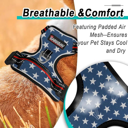 BARKBAY Dog Harness No Pull Mesh for Medium Dogs - Adjustable, Reflective, Comfortable, No Choke, Heavy-Duty - Perfect for Outdoor Training, Walking, and Hiking - Strong & Durable - M & Blue Star Mesh