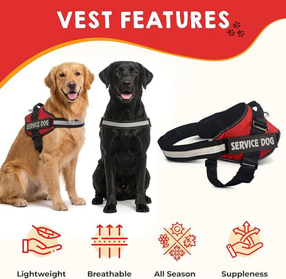 Service Dog Vest + ID Tag + 50 ADA Information Cards - Service Dog Harness w Patch in Sizes X Small to XX Large, Metal Dog Tag has Durable Clip, Service Animal Information Cards. ESA Accessory Set
