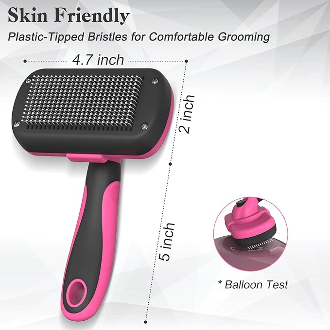 Dipoo Self-Cleaning Pet Grooming Brush - Skin-Friendly Deshedding Tool for Dogs & Cats in Pink, Removes Loose Hair and Tangles