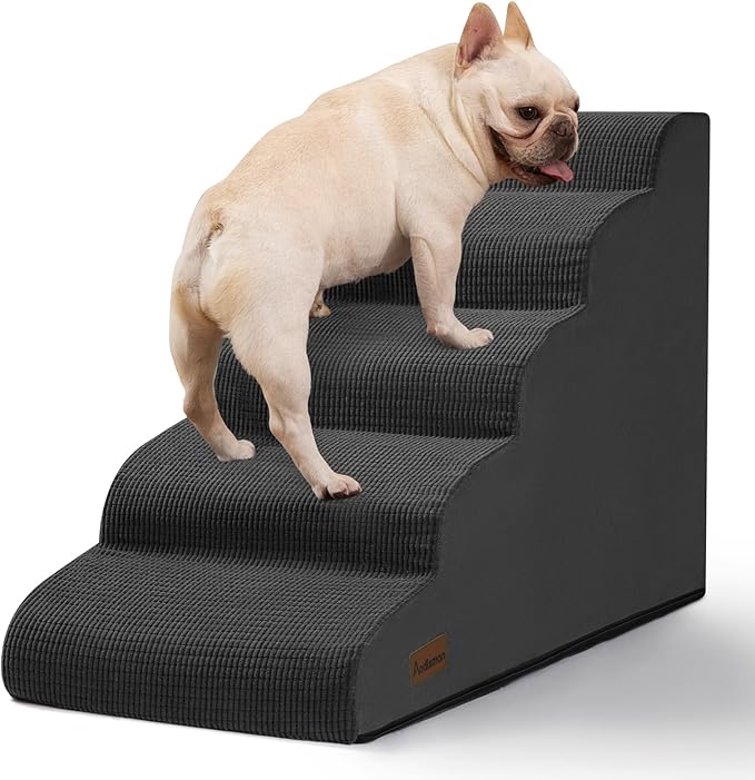 Aodisman 5-Step Dog Stairs and Ramp for High Bed, Non-Slip Sturdy Pet Steps for Small Dogs and Cats,22.2" H, Black