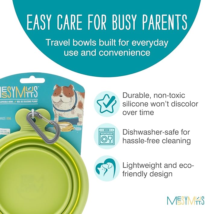 Messy Mutts Silicone Collapsible Bowl | Pet Travel Necessity | Portable Water or Food Dish | Pop Up Watering Bowl | Camping, Hiking, Walking Accessory | Large, 3 Cups | Green