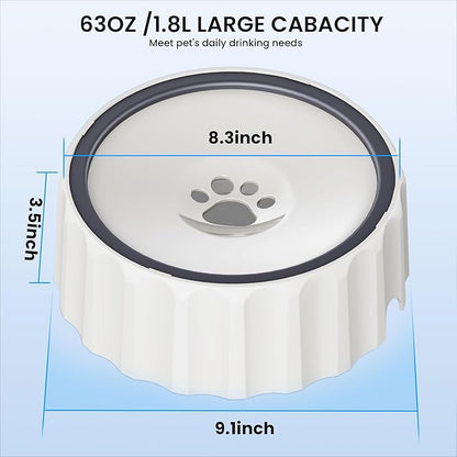 Dog Water Bowl No Spill 70oz/2L Large Capacity Dispenser Non Slip No Splash Bowl Pet Slow Feeder No Drip Dog Water Bowl on Vehicle Slow Water Bowl for Dogs and Cats