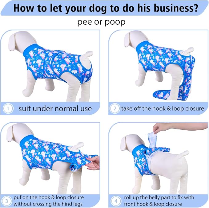 PetWarm Dog Surgery Suit, Pet Surgical Recovery Suit Female and Male, Dog Onesie for Surgical, Anti-Licking Dog Surgery Recovery Suit, Unicorn Pattern, Blue, M